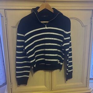 Chic Striped Zip Collar Sweater